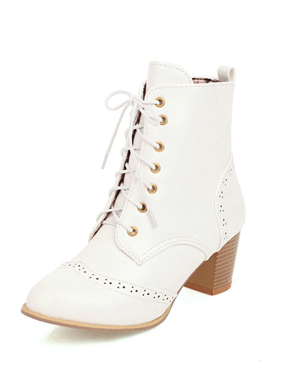 Latest Leather Medium Heel Lace-Up Combat Boots