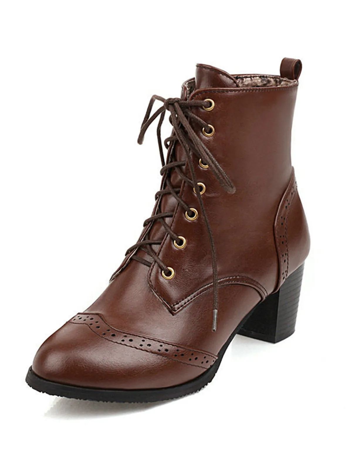 Latest Leather Medium Heel Lace-Up Combat Boots