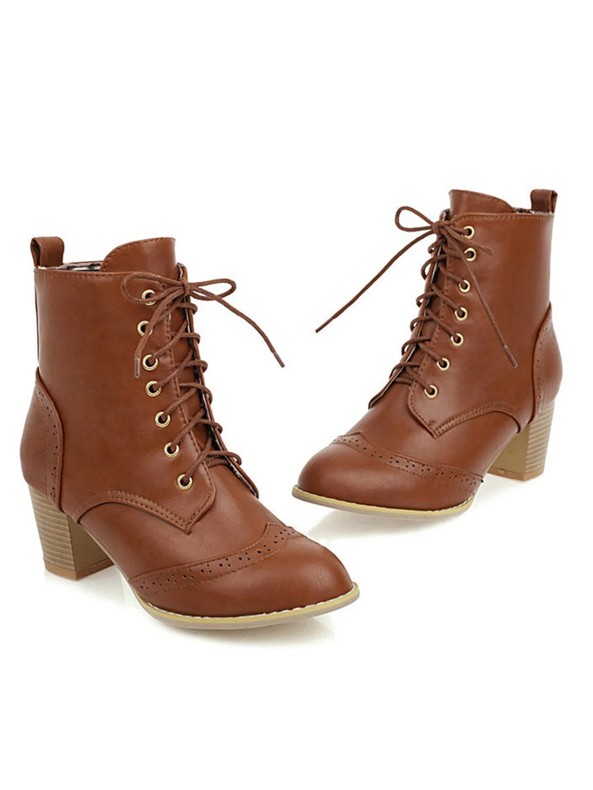 Latest Leather Medium Heel Lace-Up Combat Boots