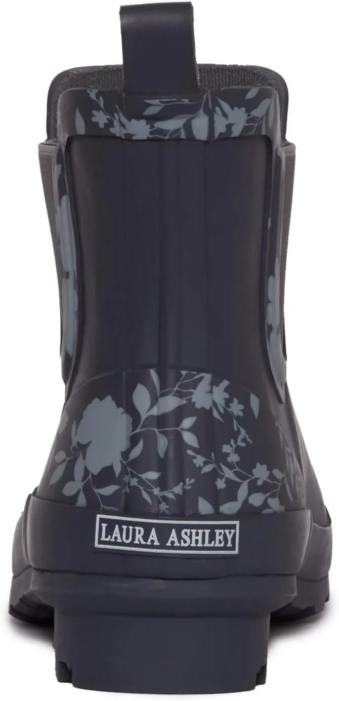 Laura Ashley Ladies Mid Cut Ankle Height Rubber Rain Boots, Lightweight Waterproof Booties for Women