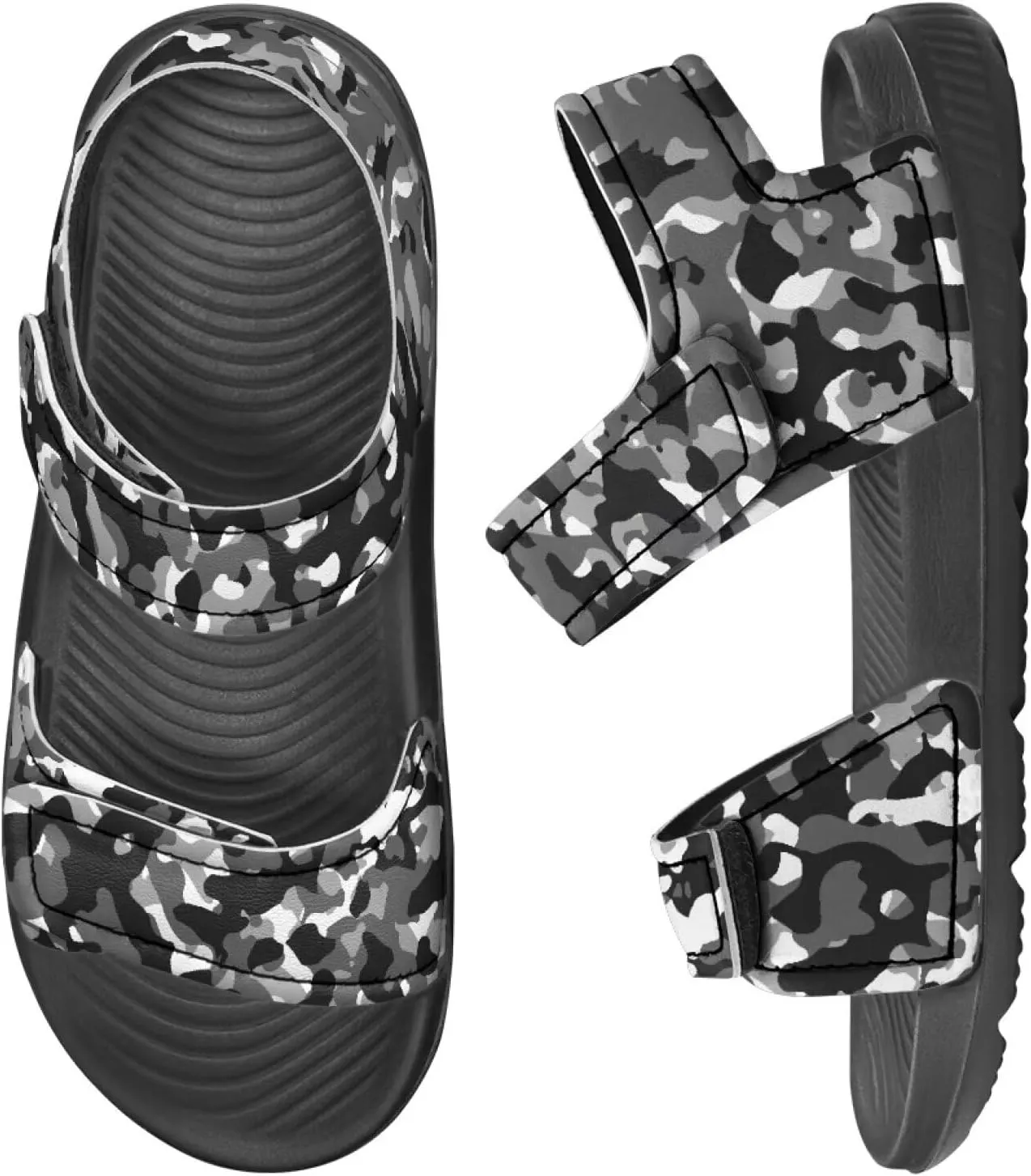 Little Boys' Double Hook and Loop Beach Sandals, Stable, Anti-Slip, Comfort, for School, Playground, Pool
