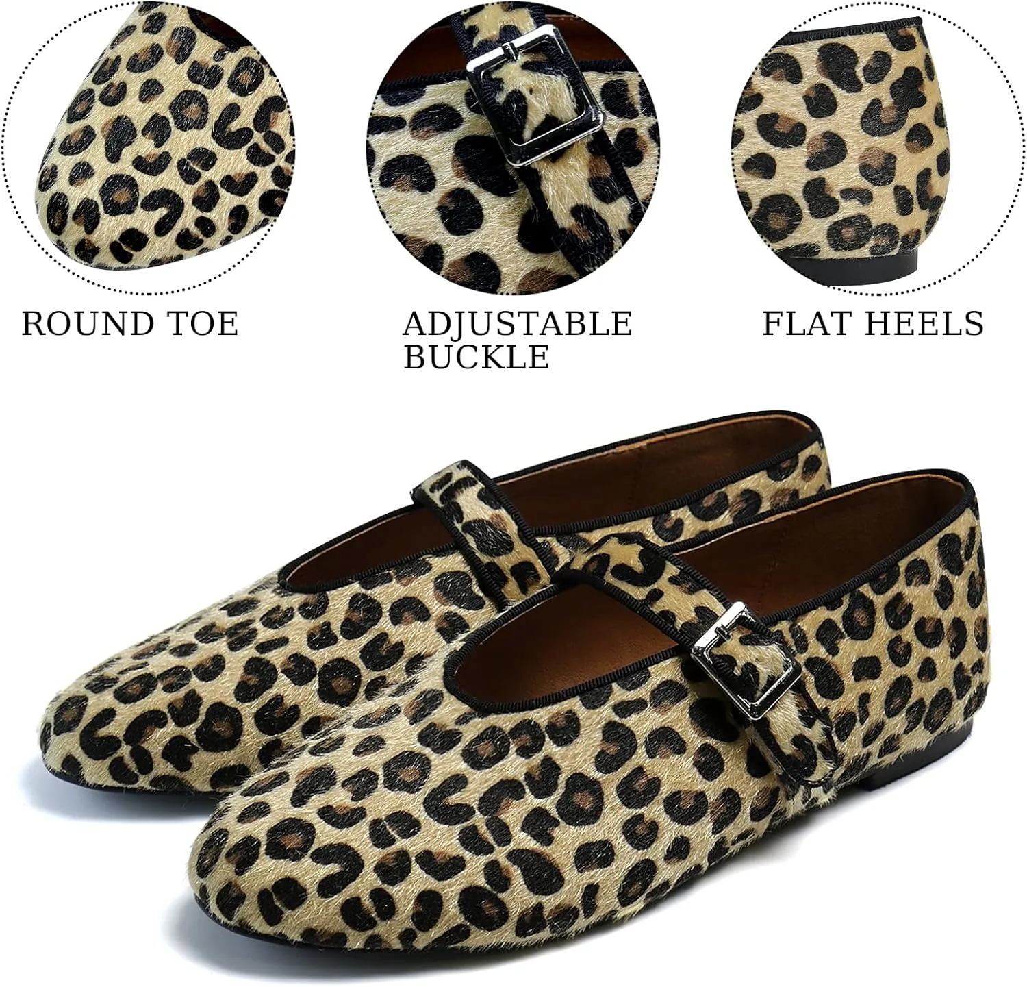 Mary Jane Ballet Flats for Women Buckle Strap Round Toe Suede Wide Width Flats Casual Ballerina Shoes