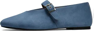 Mary Jane Ballet Flats for Women Buckle Strap Round Toe Suede Wide Width Flats Casual Ballerina Shoes