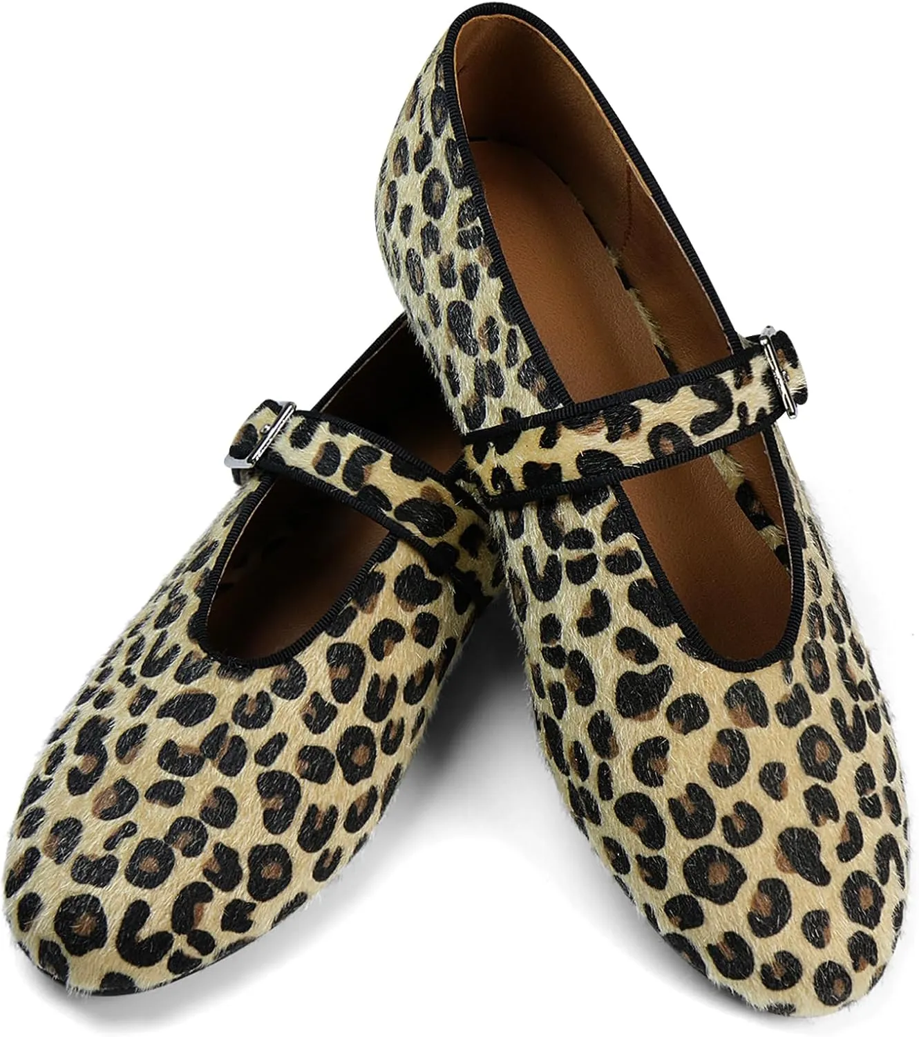 Mary Jane Ballet Flats for Women Buckle Strap Round Toe Suede Wide Width Flats Casual Ballerina Shoes