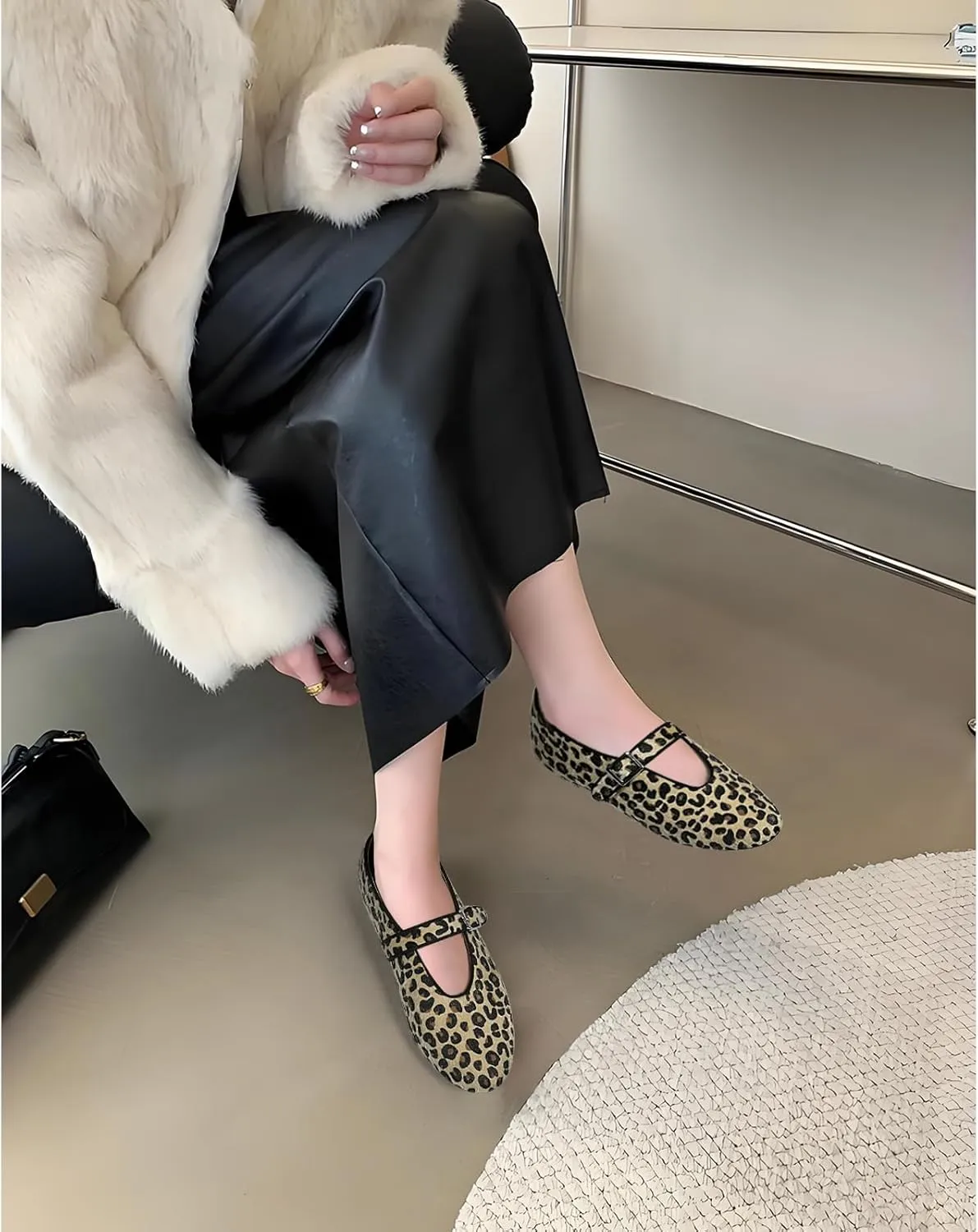 Mary Jane Ballet Flats for Women Buckle Strap Round Toe Suede Wide Width Flats Casual Ballerina Shoes
