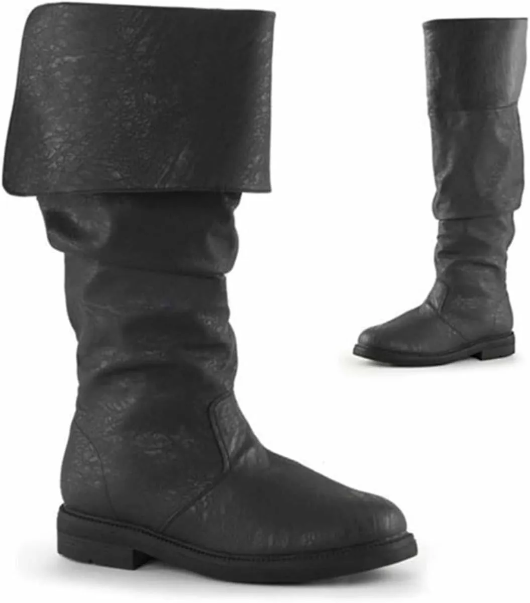 Medieval Pirate Boots - Oversized Renaissance Two Ways to Wear, Knight, Gothic Cosplay, Mid Calf, Pull On, Flat Jazz Boots (US 11.5, Brown)