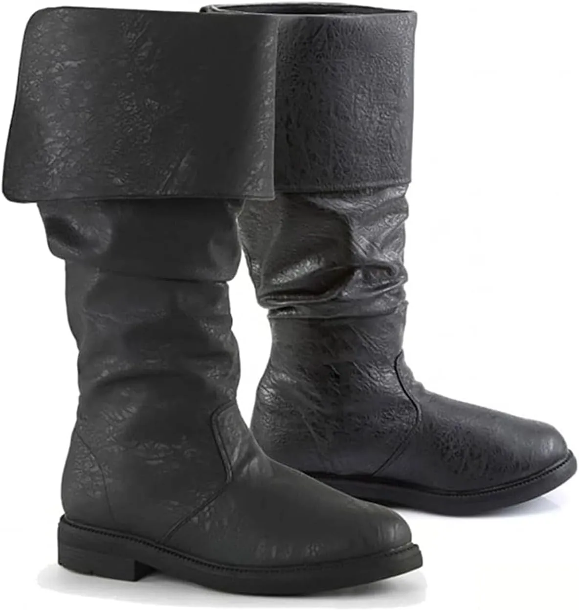 Medieval Pirate Boots - Oversized Renaissance Two Ways to Wear, Knight, Gothic Cosplay, Mid Calf, Pull On, Flat Jazz Boots (US 11.5, Brown)