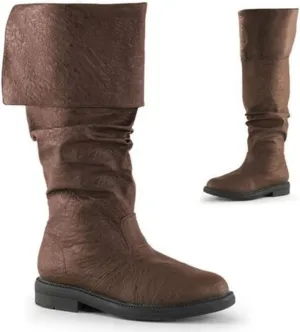 Medieval Pirate Boots - Oversized Renaissance Two Ways to Wear, Knight, Gothic Cosplay, Mid Calf, Pull On, Flat Jazz Boots (US 11.5, Brown)