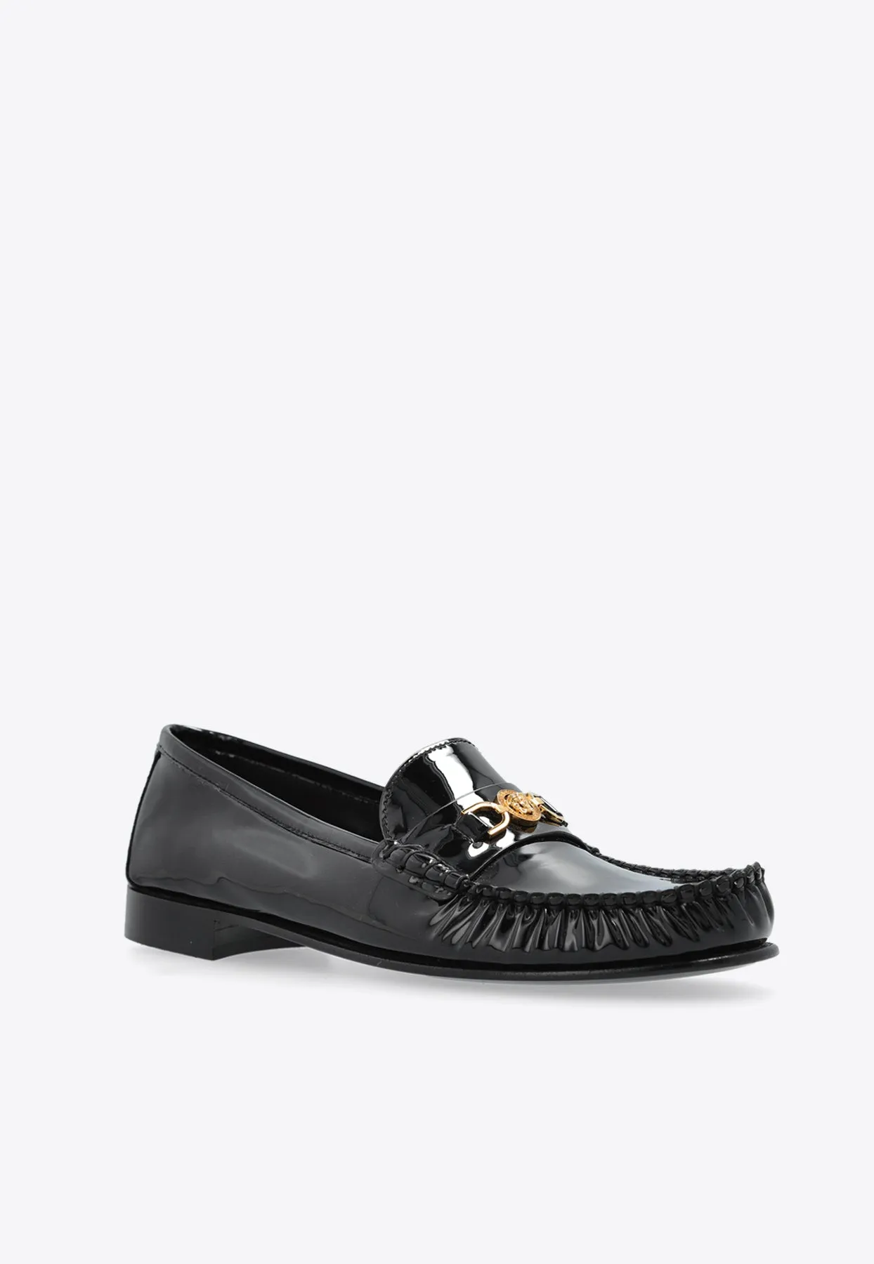 Medusa-Embellished Leather Loafers