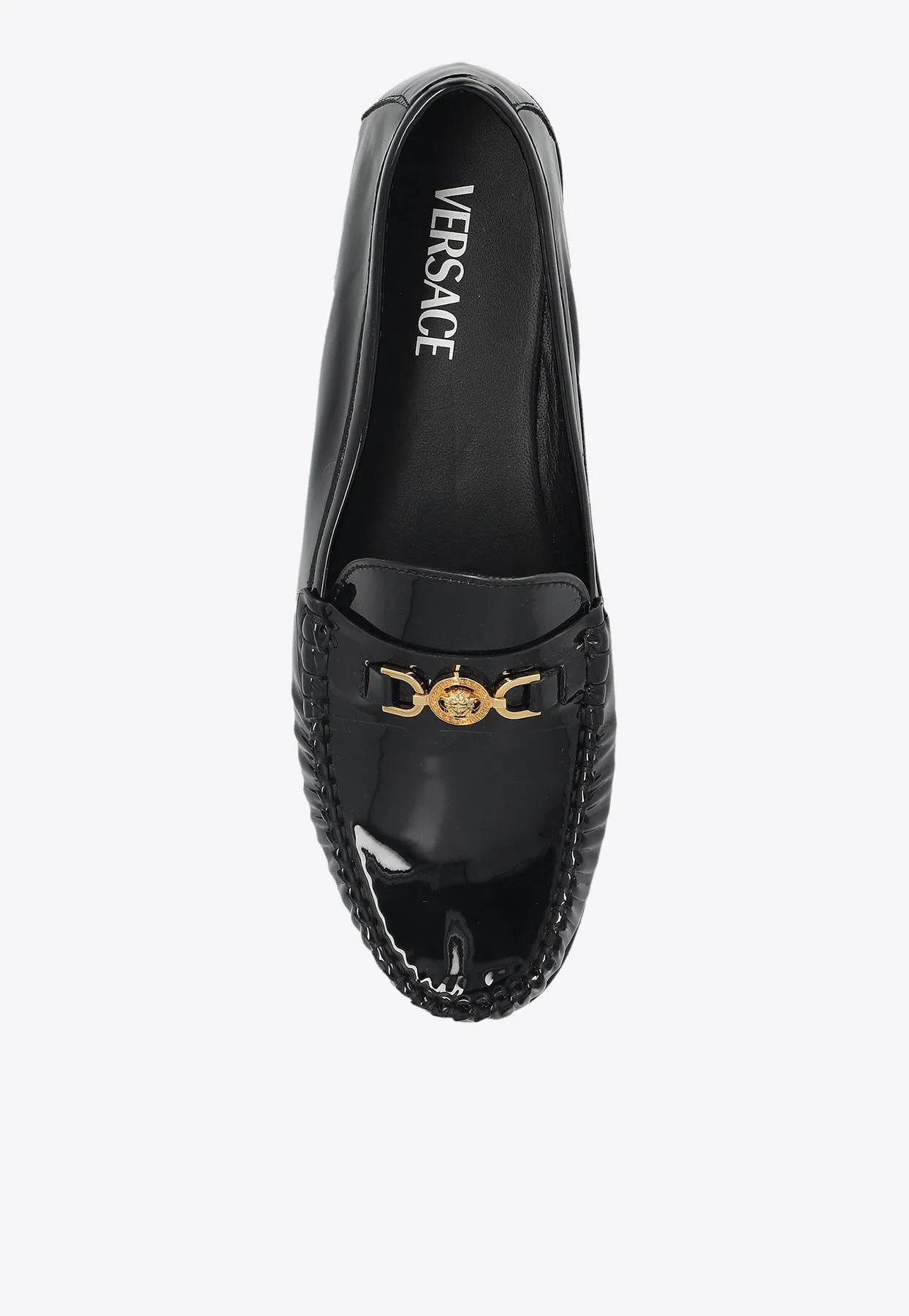 Medusa-Embellished Leather Loafers