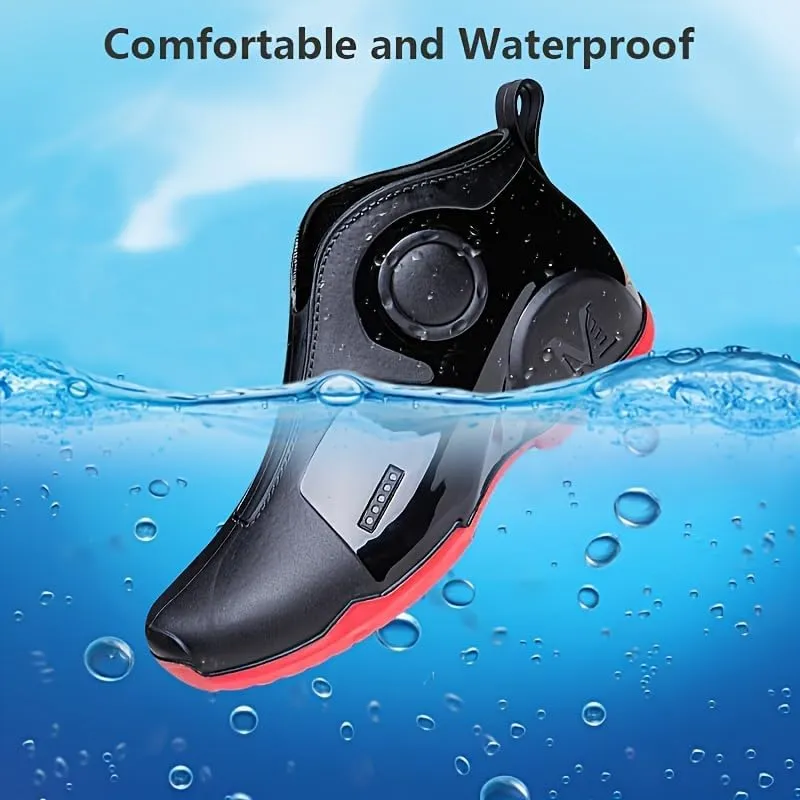 Men's Solid Color Slip On Waterproof Rain Boots, Comfy Non Slip Durable Water Shoes For Men's Rainy Day Outdoor Activities