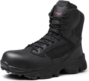 Men's Steel Toe Work Boot Size Zipper Industrial Construction Safety Shoe Lightweight Slip Resistant Durable Tactical Combat Boot 8''