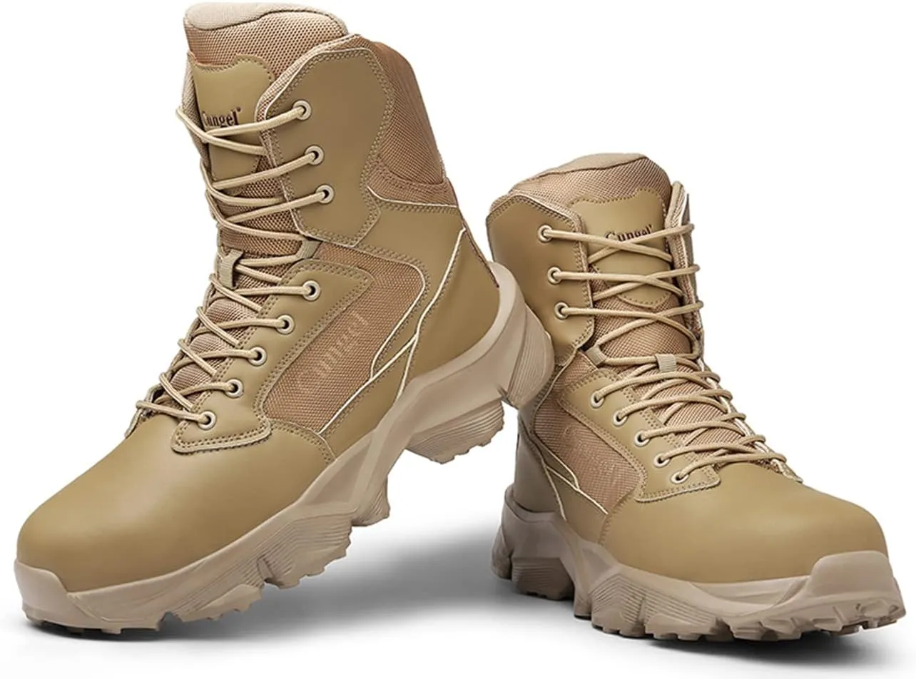 Men's Steel Toe Work Boot Size Zipper Industrial Construction Safety Shoe Lightweight Slip Resistant Durable Tactical Combat Boot 8''