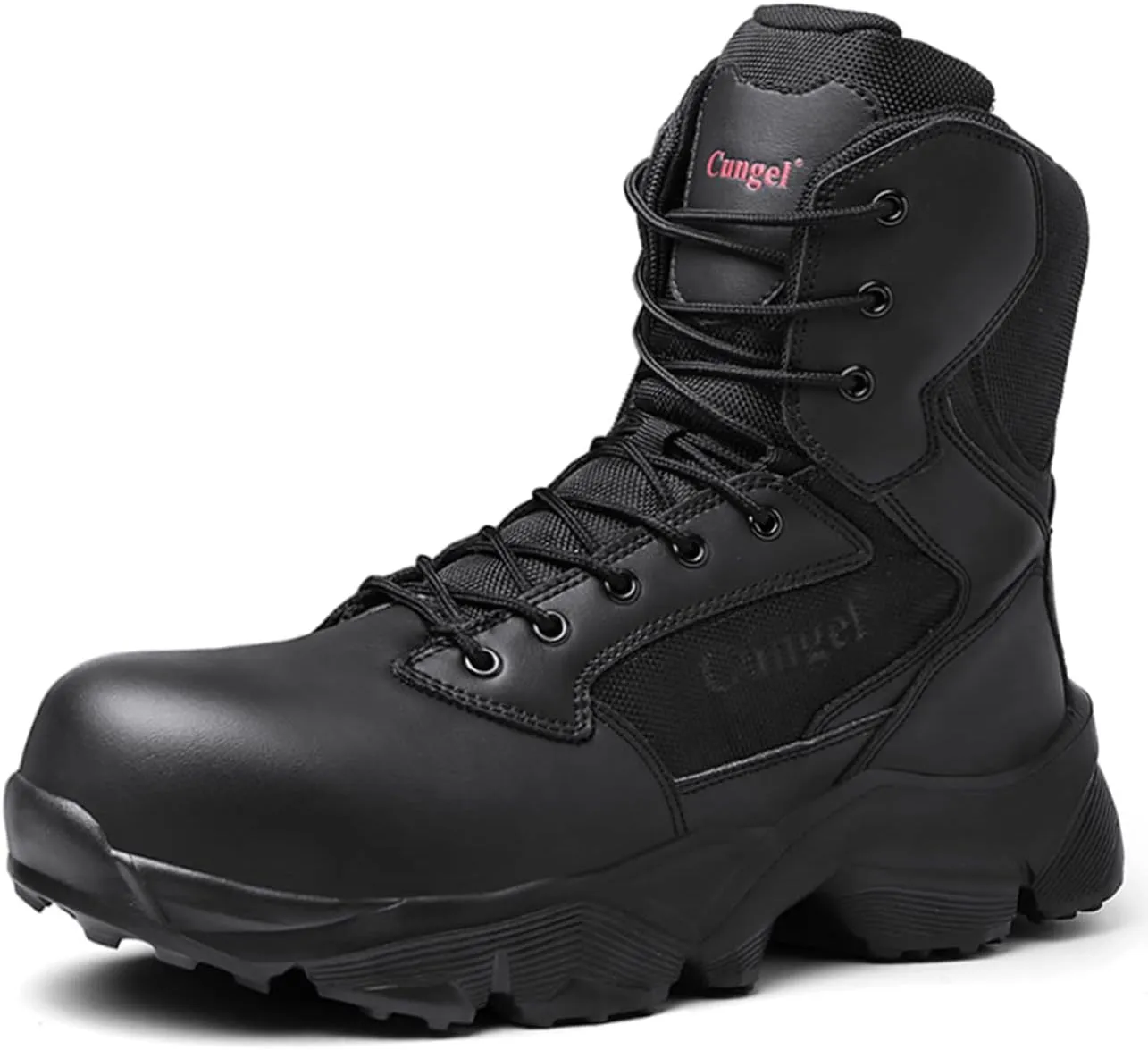 Men's Steel Toe Work Boot Size Zipper Industrial Construction Safety Shoe Lightweight Slip Resistant Durable Tactical Combat Boot 8''