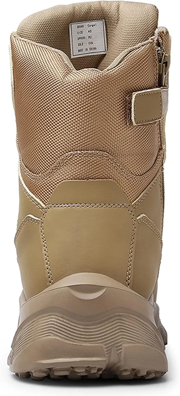 Men's Steel Toe Work Boot Size Zipper Industrial Construction Safety Shoe Lightweight Slip Resistant Durable Tactical Combat Boot 8''