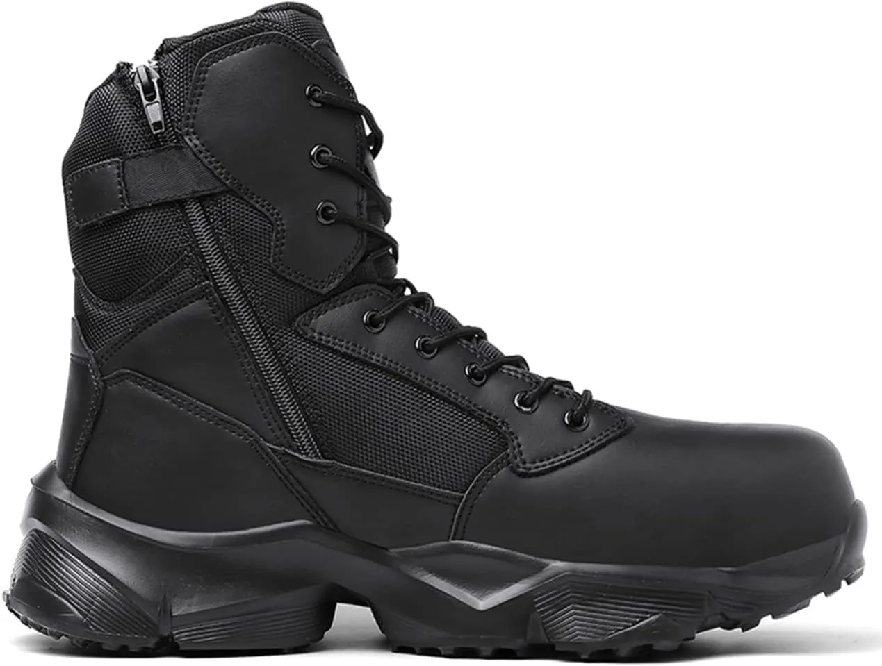 Men's Steel Toe Work Boot Size Zipper Industrial Construction Safety Shoe Lightweight Slip Resistant Durable Tactical Combat Boot 8''