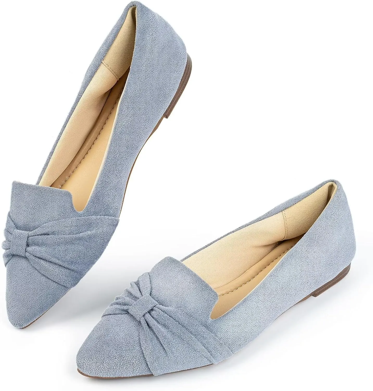 MUSSHOE Flat Shoes Women Comfortable Pointed Toe Slip on Women's Flats,Gray Suede 10