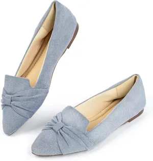MUSSHOE Flat Shoes Women Comfortable Pointed Toe Slip on Women's Flats,Gray Suede 10