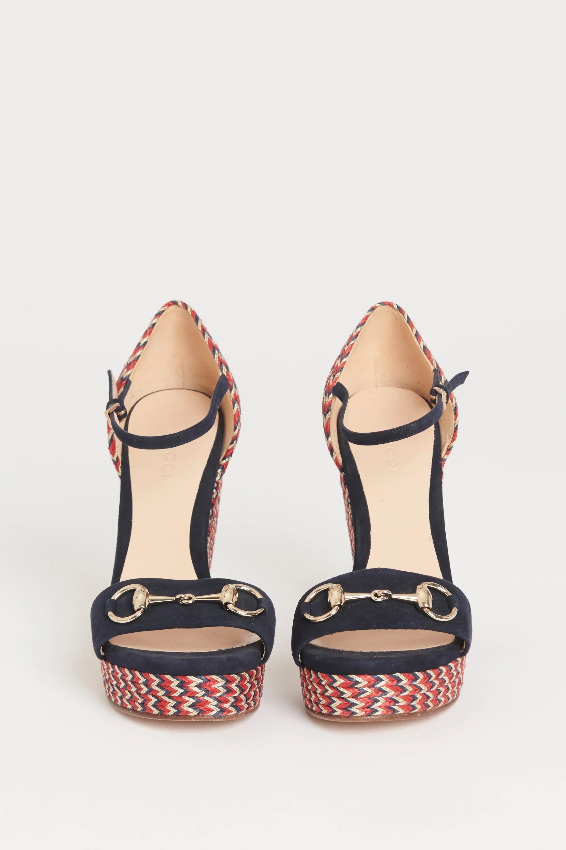 Navy Suede Preowned Horsebit wedges