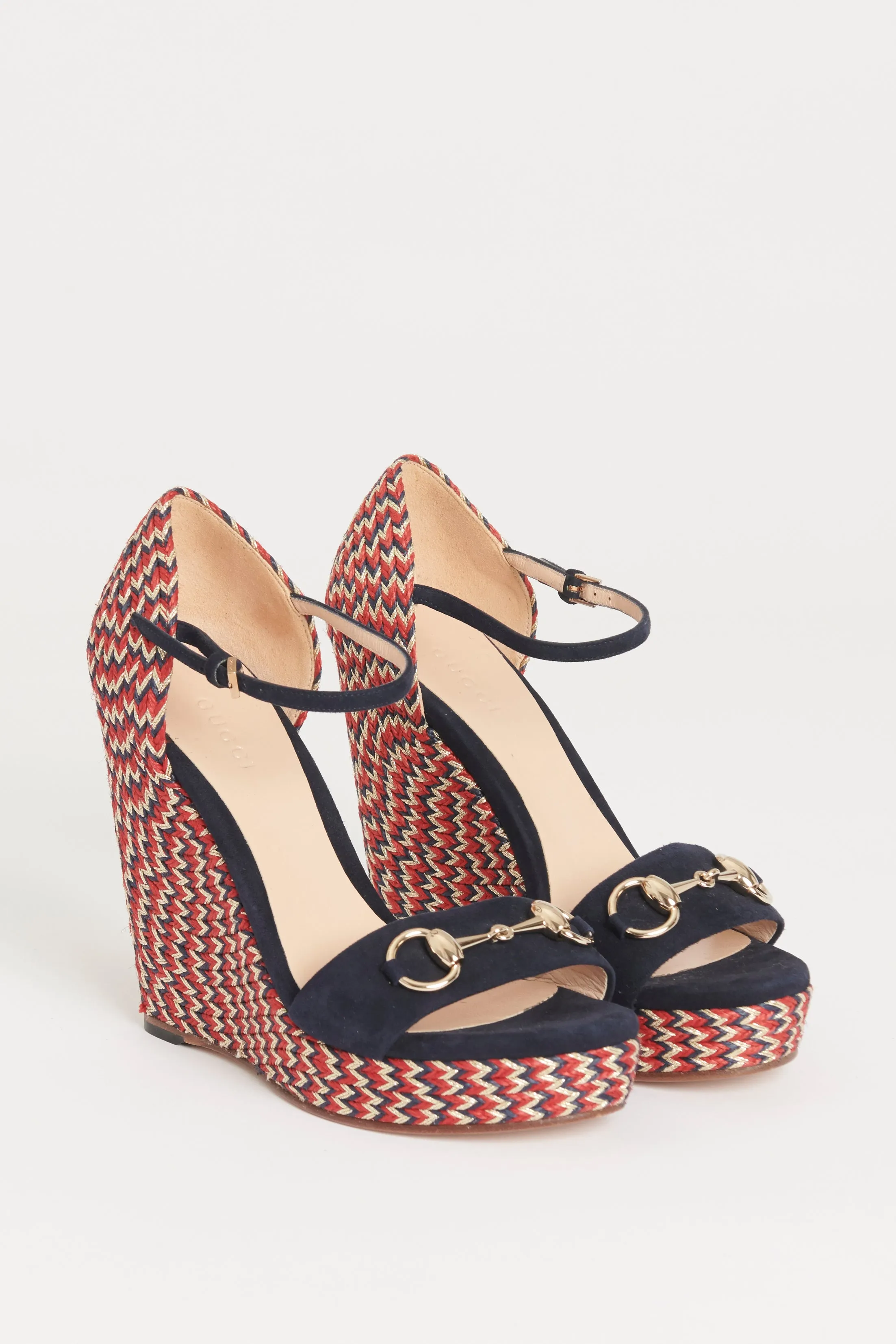Navy Suede Preowned Horsebit wedges