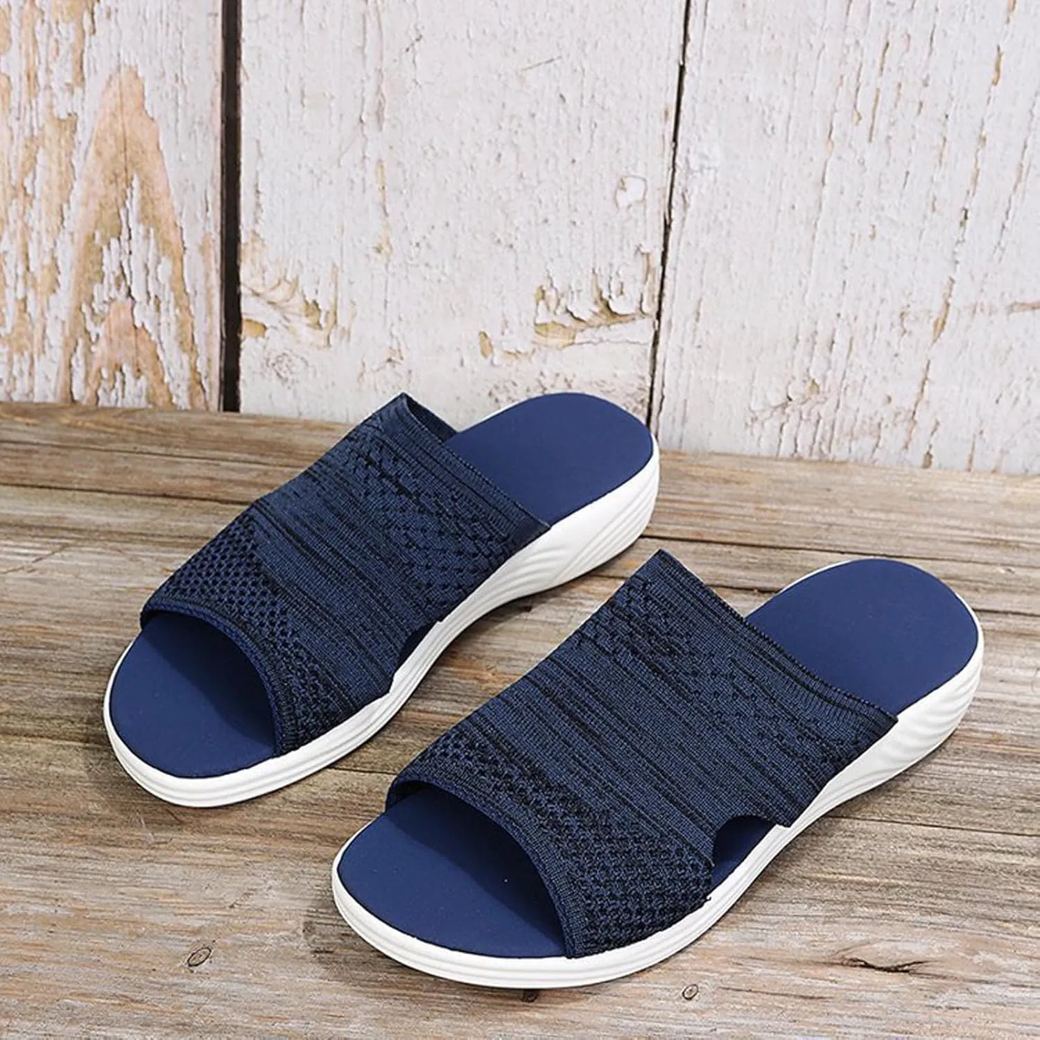 oiangi Sandals Women Dressy Summer Comfortable Wedge Slides Solid Breathable Open Toe Slip on Slipper Lightweight Outdoor Ladies Beach Travel Shoes