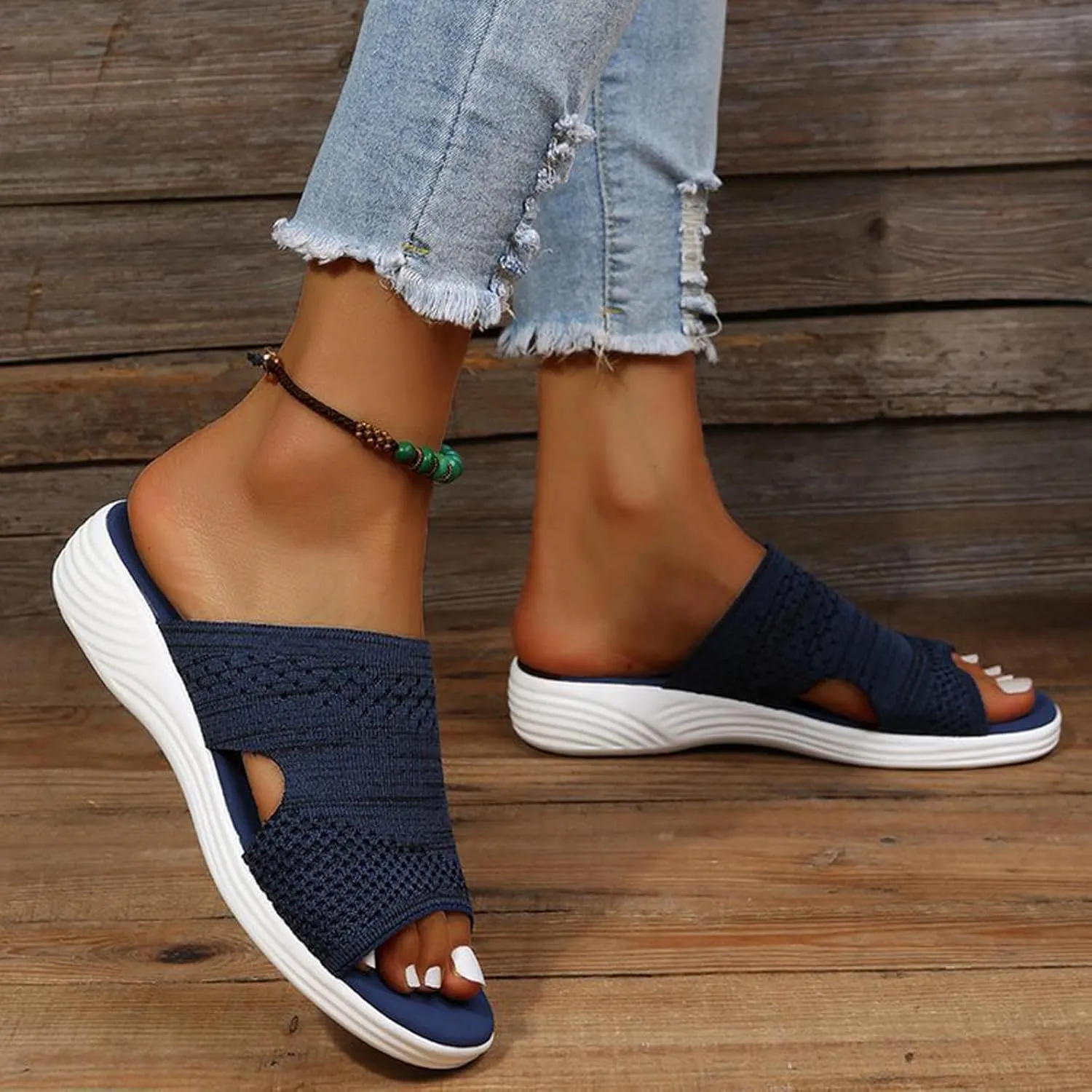 oiangi Sandals Women Dressy Summer Comfortable Wedge Slides Solid Breathable Open Toe Slip on Slipper Lightweight Outdoor Ladies Beach Travel Shoes