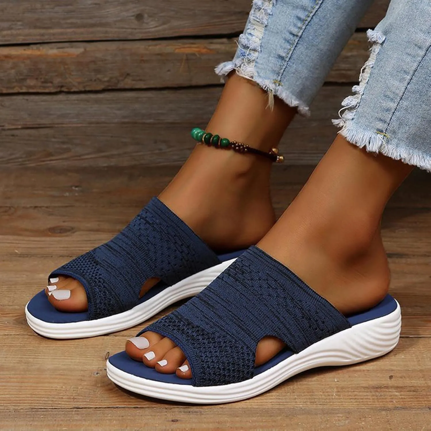 oiangi Sandals Women Dressy Summer Comfortable Wedge Slides Solid Breathable Open Toe Slip on Slipper Lightweight Outdoor Ladies Beach Travel Shoes