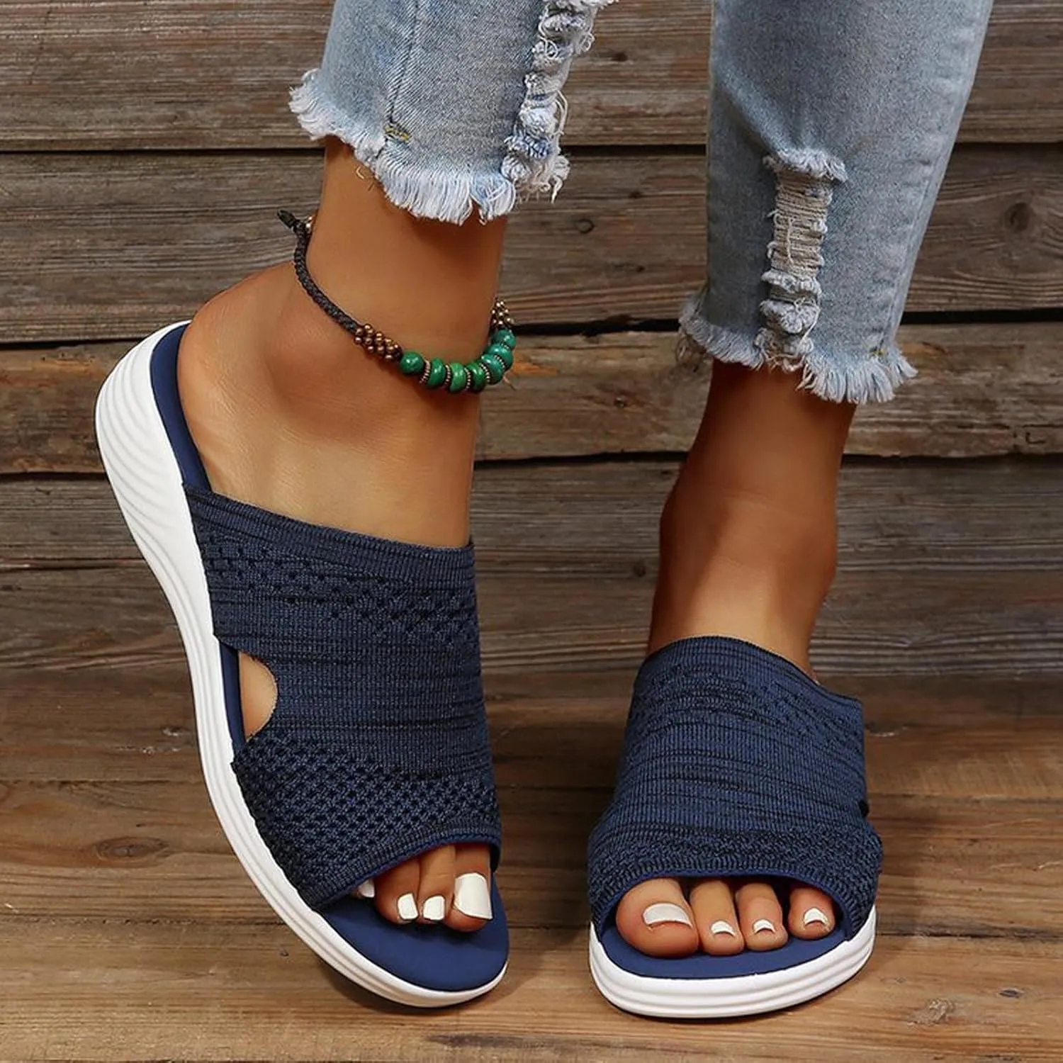 oiangi Sandals Women Dressy Summer Comfortable Wedge Slides Solid Breathable Open Toe Slip on Slipper Lightweight Outdoor Ladies Beach Travel Shoes