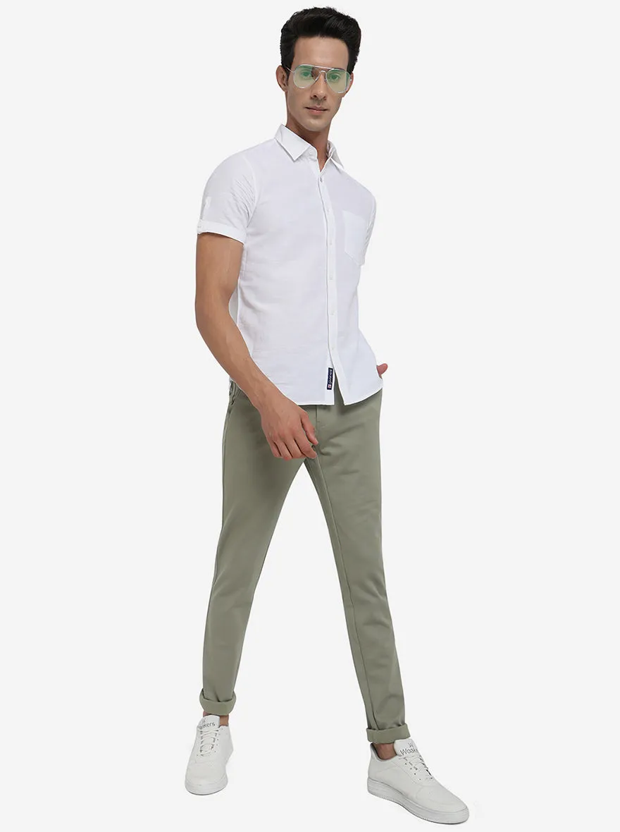 Pista Green Solid Venice Fit Casual Trouser | JadeBlue