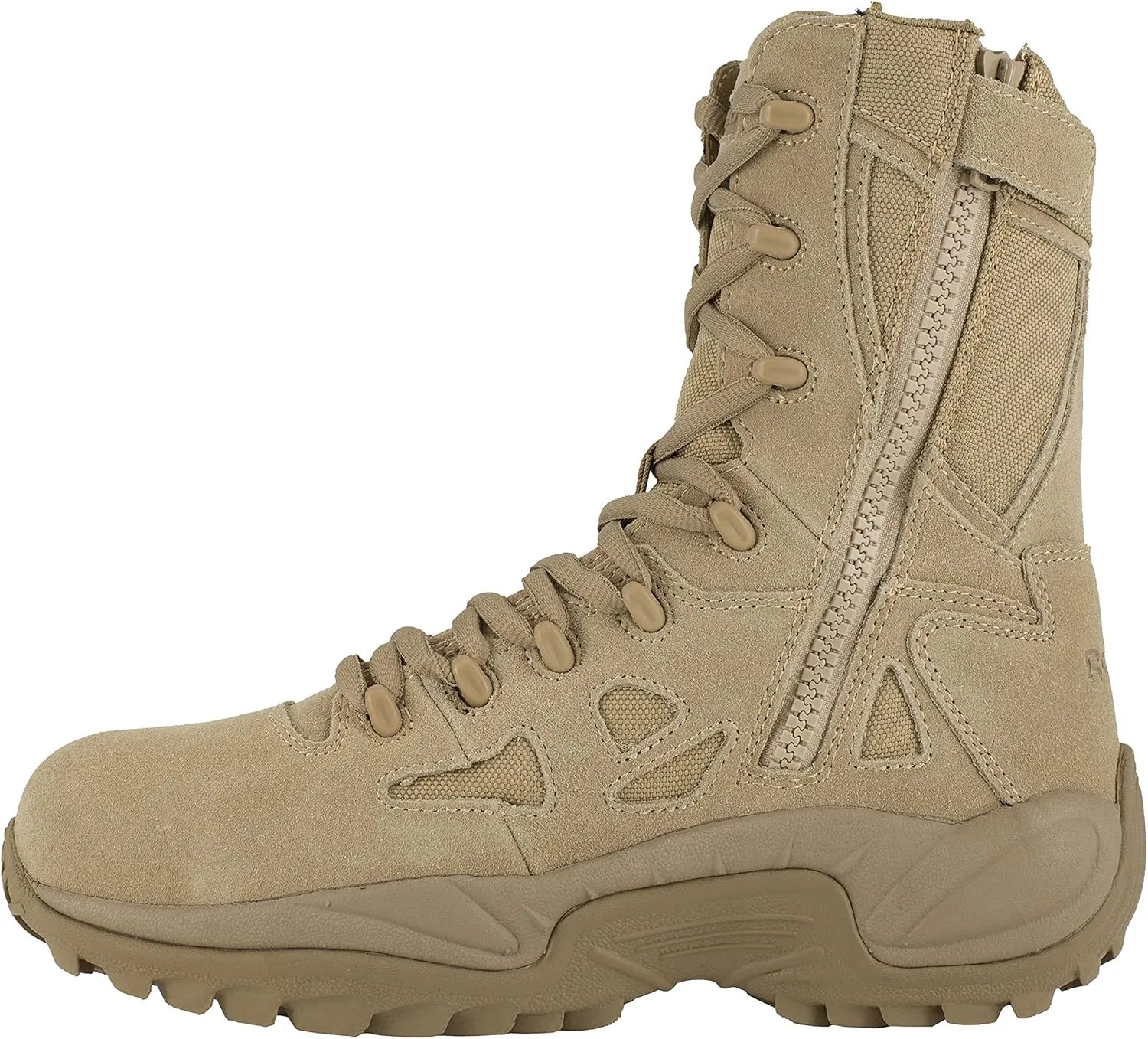 Reebok mens Rapid Response Rb Safety Toe 8" Stealth With Side Zipper Military & Tactical Boot Desert Tan
