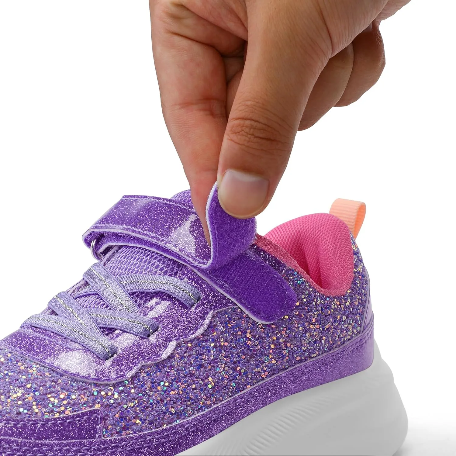 RUNSIDE Girls Glitter Sneakers Lightweight Kids Sparkle Tennis Shoes with Hook and Loop for Toddler/Little Kid/Big Kid