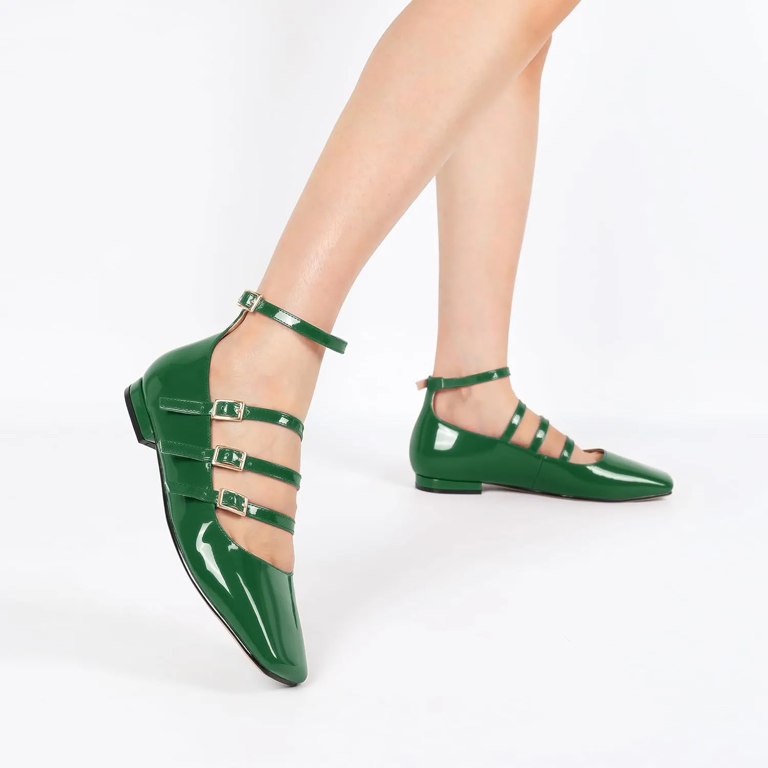 SAMMITOP Mary Jane Shoes Women Ballet Flats Low Block Heel Square Toe Flats Ankle Strap Pumps Wedding Dressy