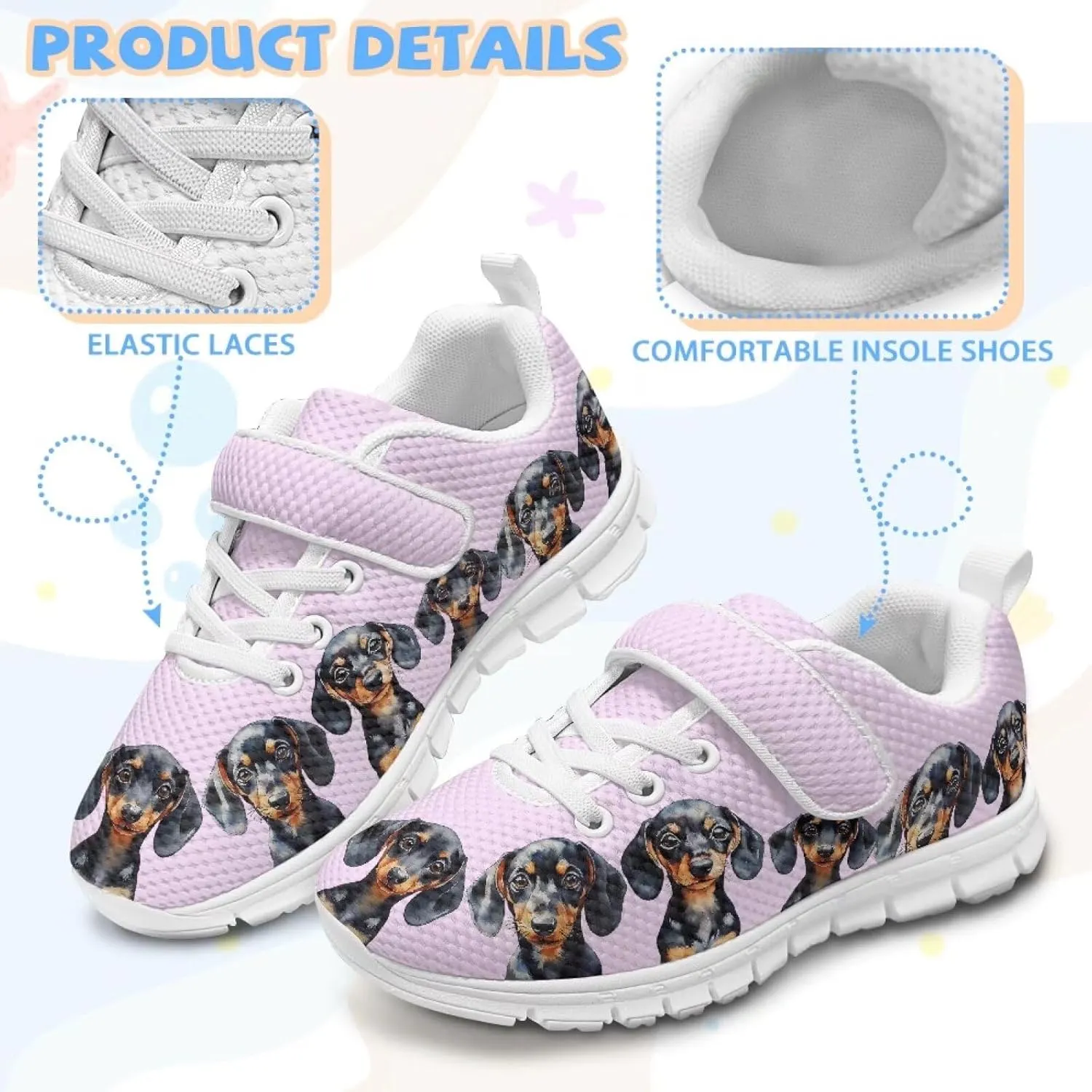 Shoes for Little Girls Road Running Shoes Lightweight Outdoor Walking Shoes Hook and Loop Fasteners Sneakers