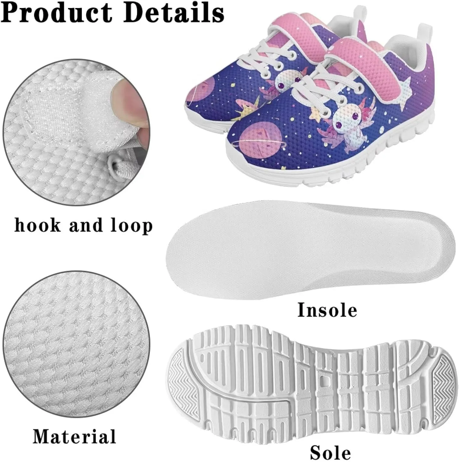Shoes for Little Girls Road Running Shoes Outdoor Walking Shoes Hook and Loop Fasteners Tennis Shoes