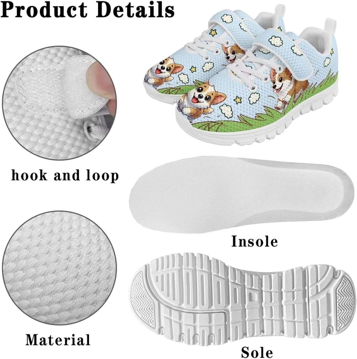 Shoes for Little Girls Road Running Shoes Outdoor Walking Shoes Hook and Loop Fasteners Tennis Shoes