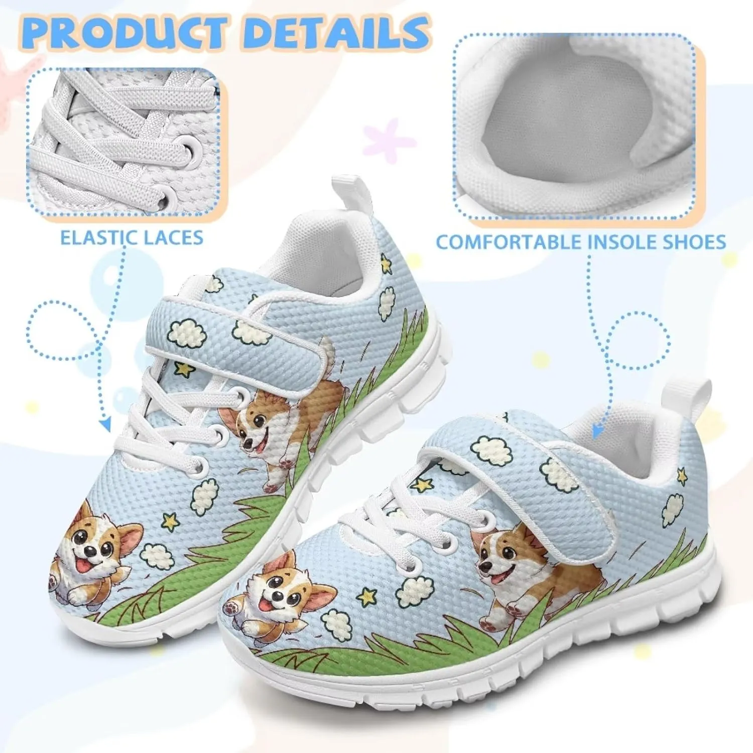Shoes for Little Girls Road Running Shoes Outdoor Walking Shoes Hook and Loop Fasteners Tennis Shoes