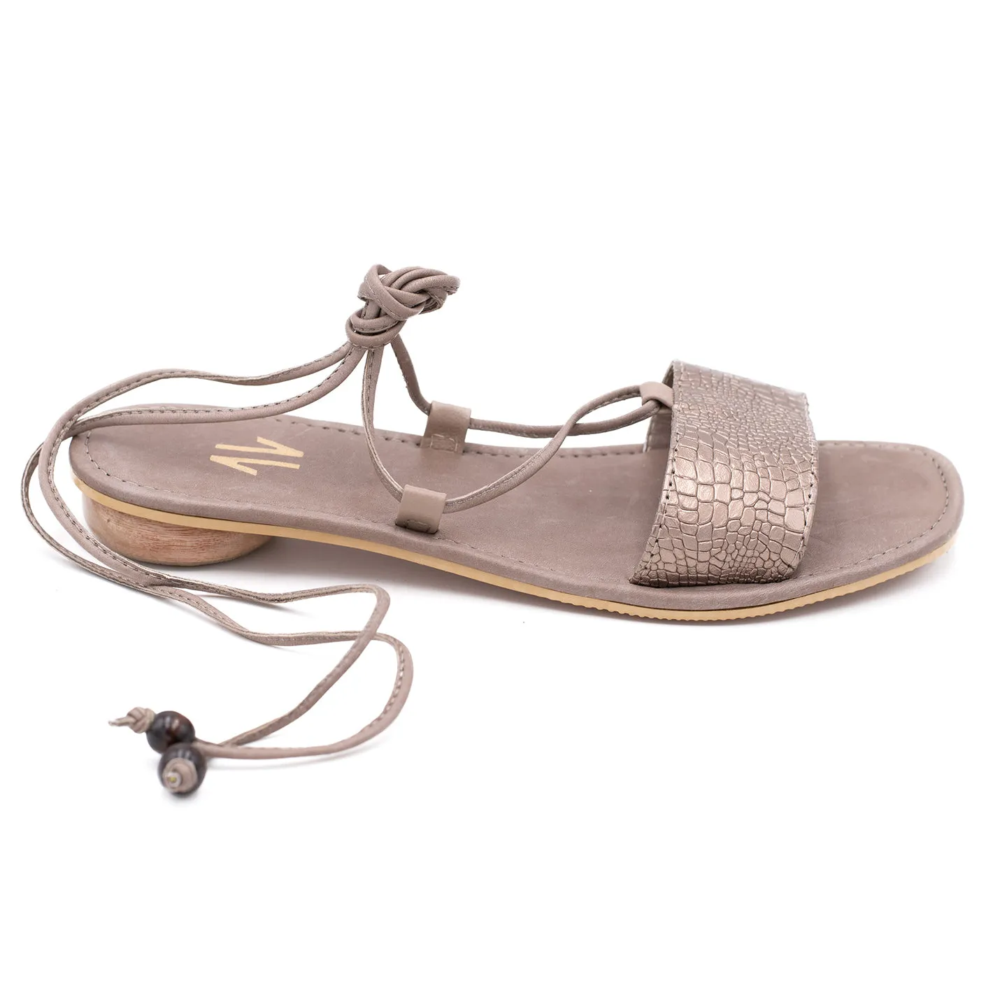 Silvia Cobos SANTOS Lace Up Flat Sandals in Silver