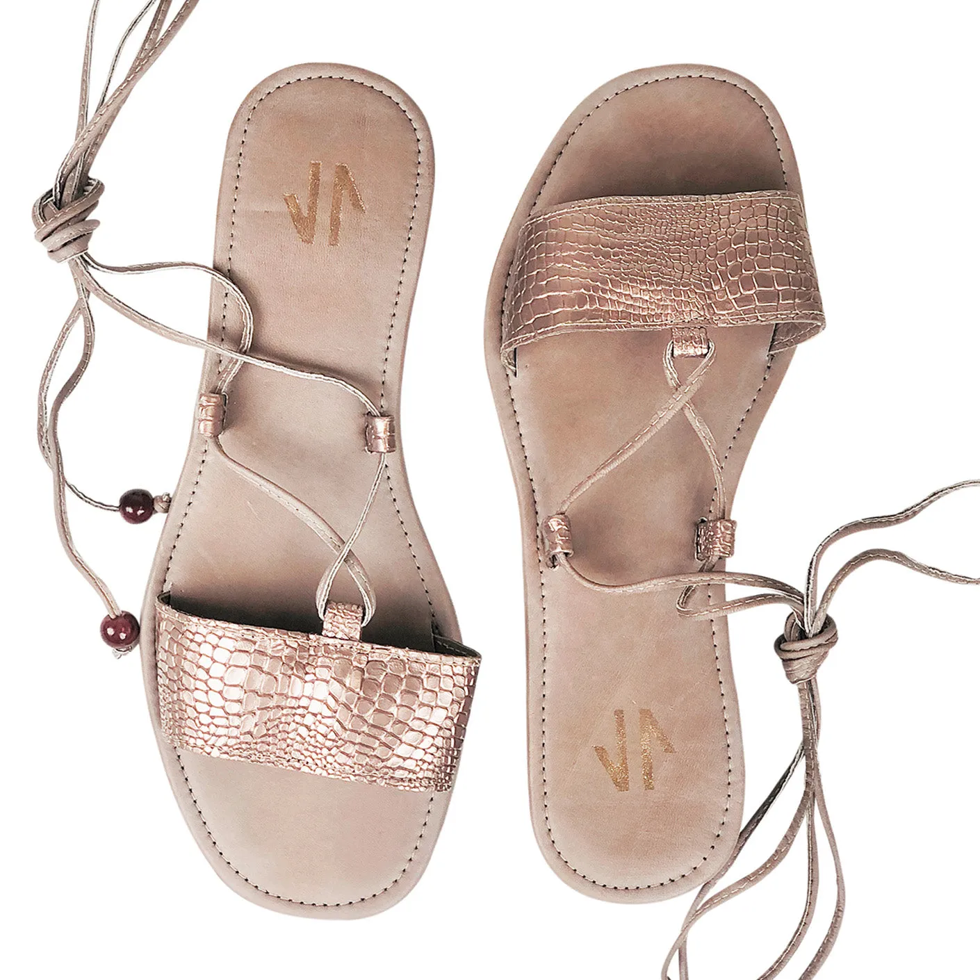 Silvia Cobos SANTOS Lace Up Flat Sandals in Silver