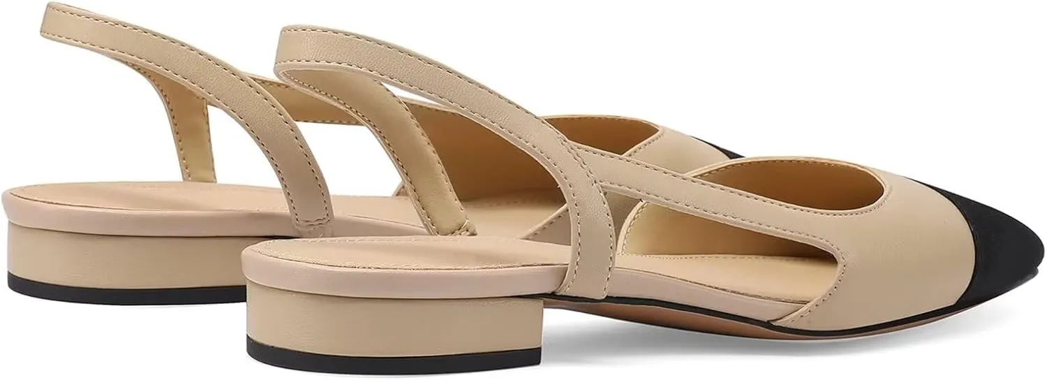 Slingback Flats for Women Closed Round Toe Low heel Sandals Fashion Splicing Dress Shoes, Two Toned Flats Wedding Shoes Womens Casual Low Heel Pumps All Day Comfort