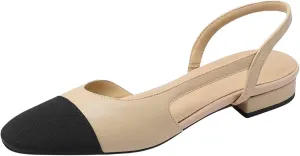 Slingback Flats for Women Closed Round Toe Low heel Sandals Fashion Splicing Dress Shoes, Two Toned Flats Wedding Shoes Womens Casual Low Heel Pumps All Day Comfort