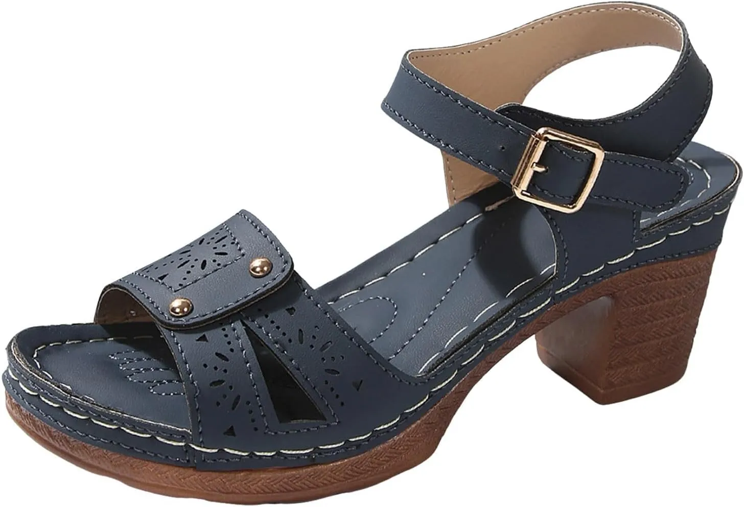 Slingback Heels for Women Chunky High Heels Sandals Adjustable Ankle Strap Buckle Sandals Hollow Out Open Toe Shoes Fashion Summer Breathable Dress Shoes Bohemian Beach Vacation Slingback