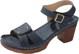 Slingback Heels for Women Chunky High Heels Sandals Adjustable Ankle Strap Buckle Sandals Hollow Out Open Toe Shoes Fashion Summer Breathable Dress Shoes Bohemian Beach Vacation Slingback