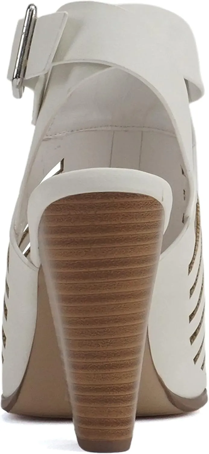 Soda Yummy ~ Gladiator Cutout Stacked Heel Sandal Shoes with Adjustable Ankle Buckle