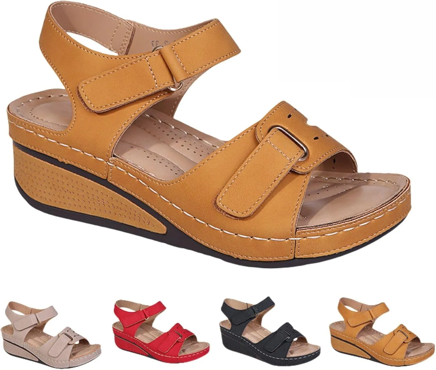 Soft & Stylish Wedge Sandals for Effortless Comfort, Women Arch Support Walking Sandals, Leather Orthopedic Platform Sandal with Arch Support, Slip-On Shoe for Summer Beach Vacation