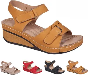 Soft & Stylish Wedge Sandals for Effortless Comfort, Women Arch Support Walking Sandals, Leather Orthopedic Platform Sandal with Arch Support, Slip-On Shoe for Summer Beach Vacation