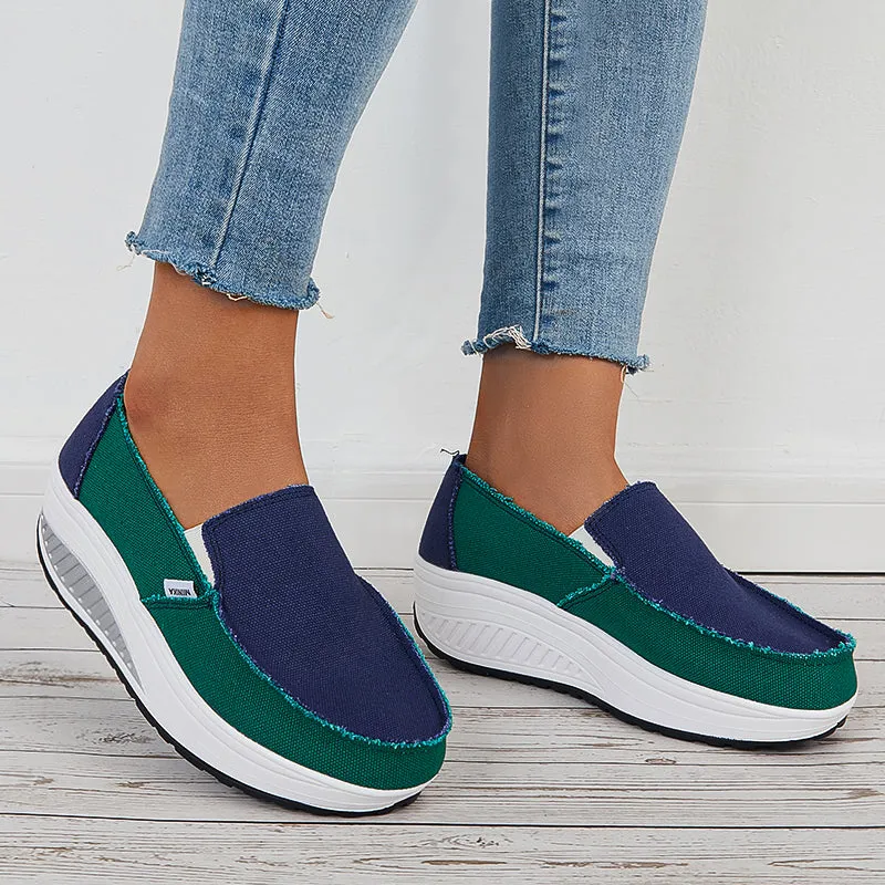 Sohiwoo  Women Retro Canvas Sneakers Platform Slip On Wedge Athletic Shoes