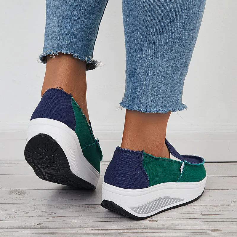 Sohiwoo  Women Retro Canvas Sneakers Platform Slip On Wedge Athletic Shoes