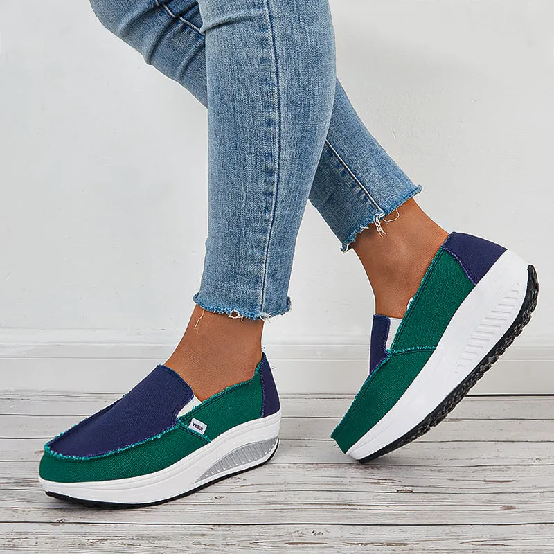Sohiwoo  Women Retro Canvas Sneakers Platform Slip On Wedge Athletic Shoes