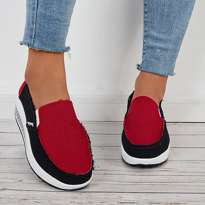 Sohiwoo  Women Retro Canvas Sneakers Platform Slip On Wedge Athletic Shoes