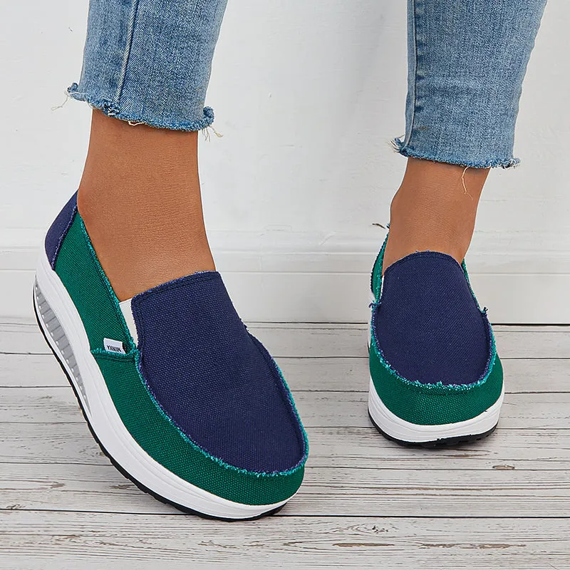 Sohiwoo  Women Retro Canvas Sneakers Platform Slip On Wedge Athletic Shoes